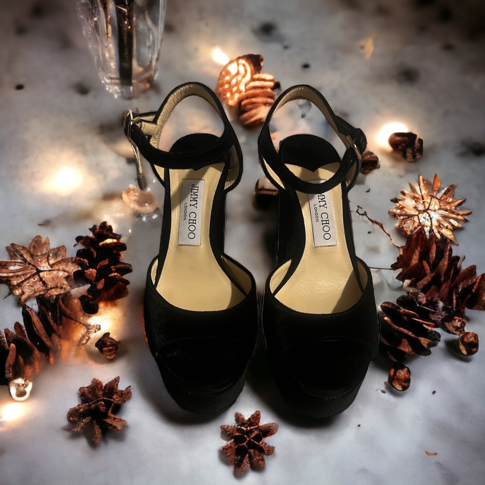 New! Jimmy Choo Suede Python Embossed Platform Sa… - image 1